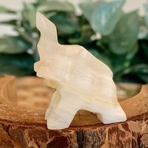White & Yellow Calcite Carved Elephant Figurine Miniature Animal Carving 1.75"